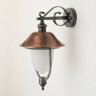 Buitenwandlamp Peggy, hanger, koper zwart-zilver, koper, opaal