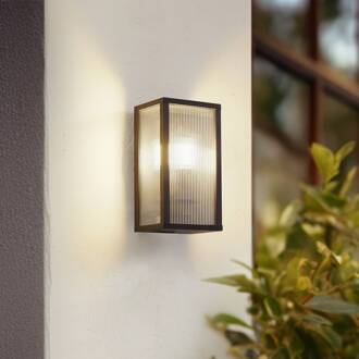 buitenwandlamp Peldar, 26 cm, geribbeld, IP44, E27 zwart, transparant