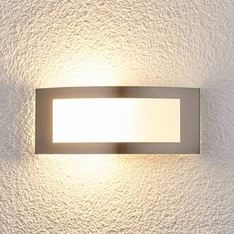 buitenwandlamp Raja, 25 cm breed, roestvrij staal, IP44, E27 roestvrij staal, gesatineerd