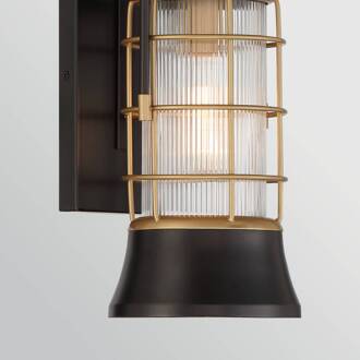 Buitenwandlamp RIVAMAR, hoogte 34 cm, zwart/goud, IP44 E27 zwart, goud geborsteld, helder