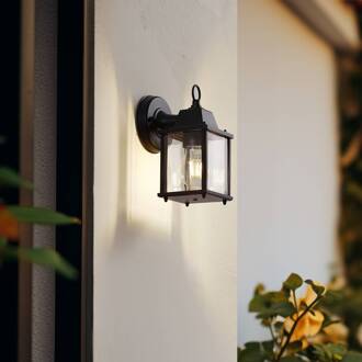 buitenwandlamp Rurik, zwart, glas, aluminium, E27 zwart, transparant