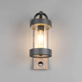 Buitenwandlamp Sambesi, houtlook, gegoten aluminium, sensor Houtlook, antraciet, helder