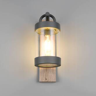 Buitenwandlamp Sambesi, houtlook, schemersensor, aluminium Houtlook, antraciet, helder