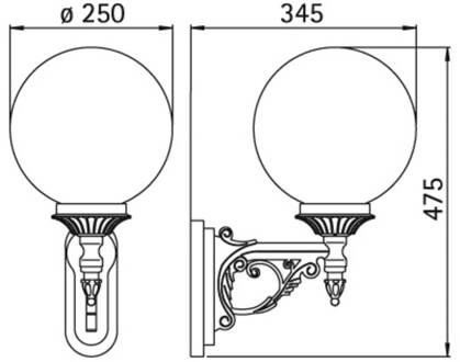 Buitenwandlamp SIL 159, zwart-zilver, glas, aluminium