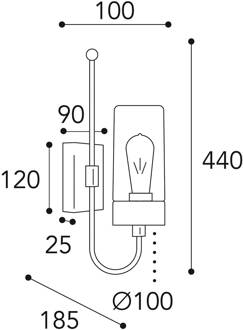 Buitenwandlamp Silindar 3355, messing antiek/opaal antiek messing, opaal