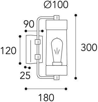 Buitenwandlamp Silindar 3389,messing antiek/helder antiek-messing, helder