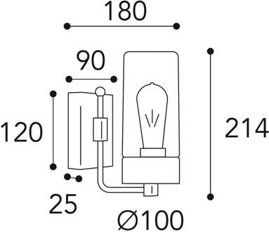 Buitenwandlamp Silindar 3390, messing antiek/opaal antiek messing, opaal