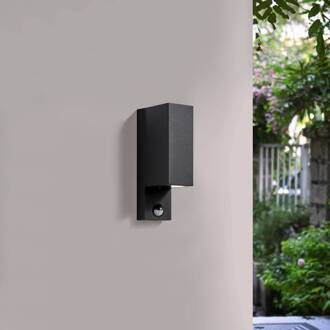 buitenwandlamp Tetje, zwart, hoekig, sensor