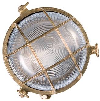 Buitenwandlamp Tortuga in messing, glas helder messing, transparant