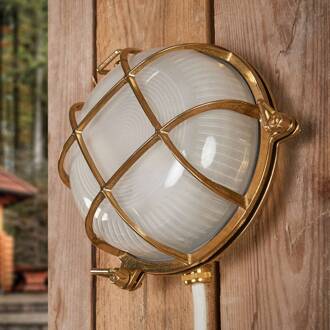 Buitenwandlamp Tortuga, rond, messing-natuur/opaal messing natuur, wit opaal