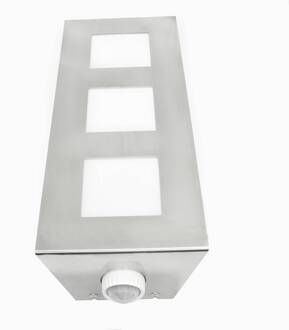 Buitenwandlamp Trilo van roestvrij staal met sensor roestvrij staal mat, opaal
