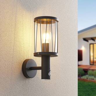 buitenwandlamp Yonan, hoogte 34 cm, antraciet, sensor antraciet, helder