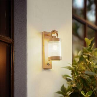 buitenwandlamp Yrene, 20 cm, beige, sensor, ribbel beige, transparant