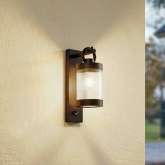 buitenwandlamp Yrene, 20cm, zwart, sensor, riffle zwart, transparant