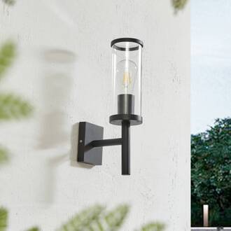 buitenwandlamp Zanta, hoogte 39 cm, IP54, zwart zwart, transparant