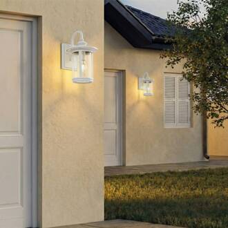 buitenwandlamp Zayn, wit, glas, hoogte 33 cm, IP23 wit, transparant