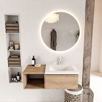 BUKLA 100cm badmeubel met open module 40 kleur Washed Oak met 1 lade. Wastafel CLOUD rechts 1 kraangat kleur Talc.