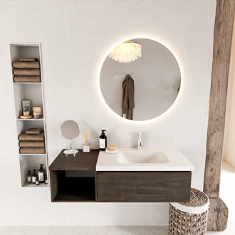 BUKLA 120cm badmeubel met open module 40 kleur Dark Brown met 1 lade. Wastafel CLOUD rechts 1 kraangat kleur Talc.