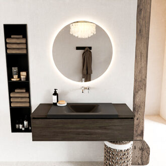 BUKLA 120cm badmeubel onderkast kleur Dark Brown met 1 lade. Wastafel CLOUD midden 0 kraangaten kleur Urban.