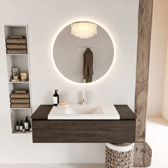 BUKLA 120cm badmeubel onderkast kleur Dark Brown met 1 lade. Wastafel CLOUD midden 1 kraangat kleur Talc.