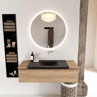 BUKLA 120cm badmeubel onderkast kleur Washed Oak met 1 lade. Wastafel CLOUD midden 0 kraangaten kleur Urban.