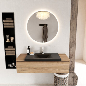 BUKLA 120cm badmeubel onderkast kleur Washed Oak met 1 lade. Wastafel CLOUD midden 1 kraangat kleur Urban.