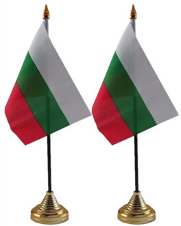 Bulgarije tafelvlaggetjes - 2x stuks - 10 x 15 cm - met gouden standaard - H27 cm - versiering