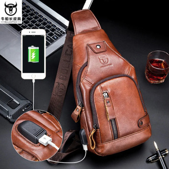 Bull Captain Leather Full-Grain Men's Chest Soft Leather Pannier Bag Stylish Leather Outdoor Casual Large Capacity Messenger Bag