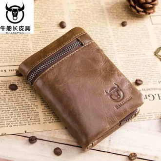 Bull Captain Men's Leather Wallet Multifunctional Folding Multi-Card-Slot Leather Handmade Wallet Driver's License Wallet