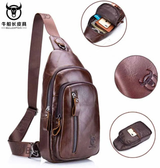 BULLCAPTAIN 100 Vintage Genuine Leather Crossbody Bags Men Chest Bag Pack Casual Shoulder Messenger Bag for Short Trip Sling Bag