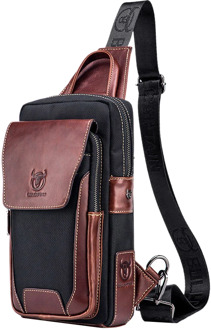 Bullcaptain Fashion Leather Crossbody Bags for Men Messenger Chest Bag Packs Travel Single Shoulder Strap Packs Brown