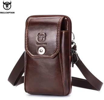 BULLCAPTAIN Genuine Leather Men's Waist Packs Phone Pouch Bags Waist Bag Male Small chest Shoulder Belt Bag small Waist Packs