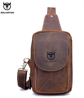 BULLCAPTAIN Men's Crossbody Bags Crazy Horse Leather Chest Bag's Leather Crossbody Bages Retro Men's Zip Pocket Short Travel Bag