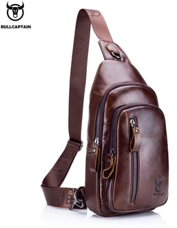 BULLCAPTAIN men's Genuine leather Casual Crossbody Bags Leather Chest Bag for men Fashion excursion bag's Can hold 7.9 inch iPai