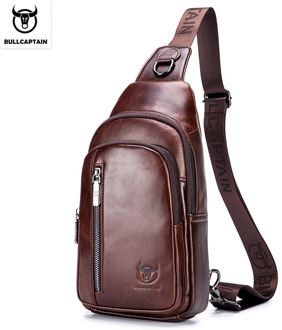 BULLCAPTAIN men's leather shoulder messenger chest bag first layer cowhide fashion multifunctional sports and leisure chest bag