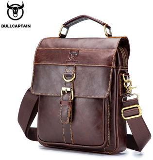BULLCAPTAIN retro business messenger bag, leather men's shoulder bag, fashion casual handbag, teen student bag