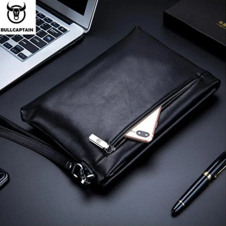 BULLCAPTAIN Unisex Document clutch bag wallet leather men bag Business men casual bag for iPad Handbags Men Clutch Bag