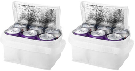 Bullet Kleine koeltas voor sixpack blikjes - 2x - 3,5 liter - wit - 20 x 15 x 12 cm - Lunchtrommel