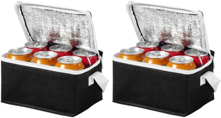Bullet Kleine koeltas voor sixpack blikjes - 2x - 3,5 liter - zwart - 20 x 15 x 12 cm - Lunchtrommel