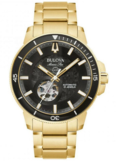 BULOVA Automatisch Stalen Horloge, Zwarte Kast Bulova , Yellow , Heren - ONE Size