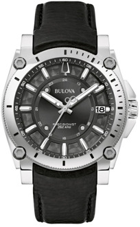 BULOVA Precisionist Zwarte Leren Band Horloge Bulova , Black , Heren - ONE Size