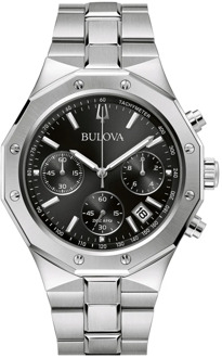 BULOVA Stalen Quartz Horloge, Zwarte Kast, Zilveren Band Bulova , Gray , Heren - ONE Size