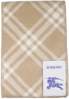Burberry Beige Geruite Wollen Sjaal Burberry , Beige , Dames - ONE Size