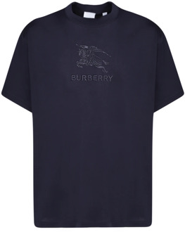 Burberry Blauw T-shirt met geborduurd logo Burberry , Blue , Heren - M,S