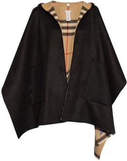 Burberry Cashmere poncho met capuchon Burberry , Black , Dames - ONE Size