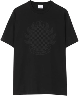 Burberry Geruit Katoenen T-shirt met Wapenschild Burberry , Black , Heren - XL