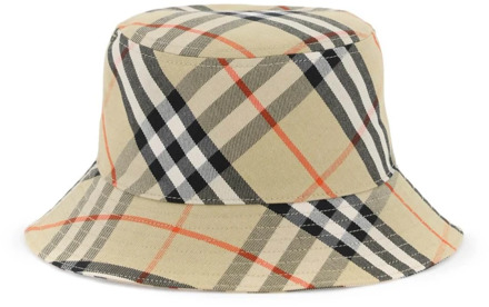Burberry Geruit Patroon Bucket Hat met Ruiter Patch Burberry , Beige , Unisex - L,M,S