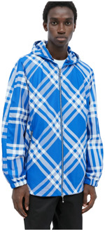 Burberry Geruite Hoodie Jas in Shell Weave Burberry , Blue , Heren - Xl,L,M