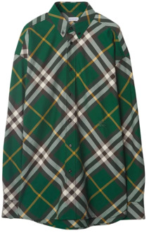 Burberry Groen geruite overhemd met geborduurd logo Burberry , Green , Heren - 2Xl,Xl,L,M,S