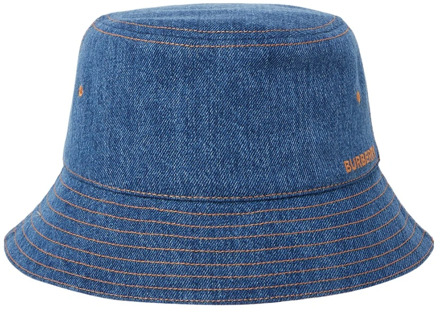 Burberry Katoenen Denim Bucket Hat met Logo Borduursel Burberry , Blue , Dames - M,S